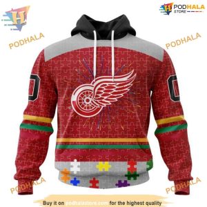 Custom Design With Fearless Aganst Autism Concept NHL Detroit Red Wings Hoodie 3D 1