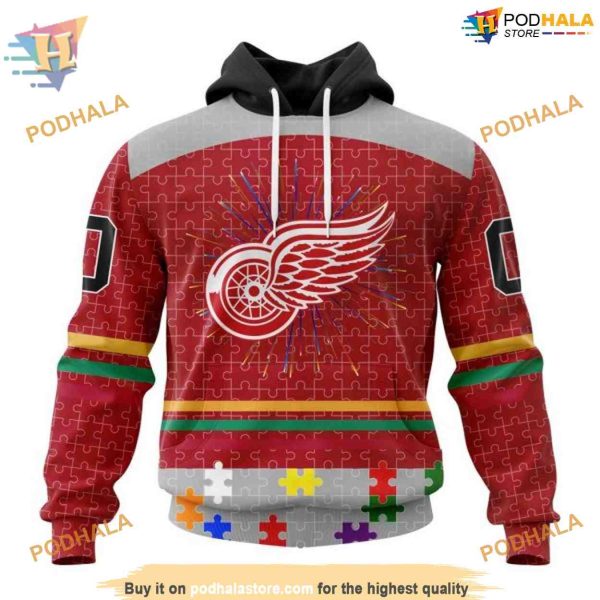 Custom Design With Fearless Aganst Autism Concept NHL Detroit Red Wings Hoodie 3D