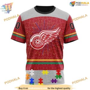 Custom Design With Fearless Aganst Autism Concept NHL Detroit Red Wings Hoodie 3D 3