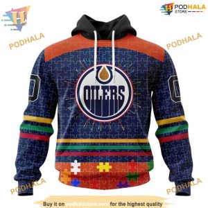 Custom Design With Fearless Aganst Autism Concept NHL Edmonton Oilers Hoodie 3D 1
