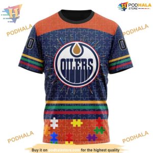Custom Design With Fearless Aganst Autism Concept NHL Edmonton Oilers Hoodie 3D 3