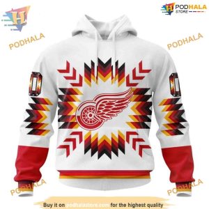 Custom Design With Native Pattern NHL Detroit Red Wings Hoodie 3D 1