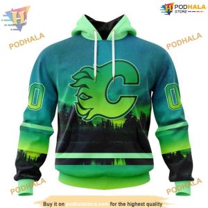 Custom Design With Northern Light Full Printed NHL Calgary Flames Hoodie 3D 1