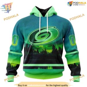 Custom Design With Northern Light Full Printed NHL Carolina Hurricanes Hoodie 3D 1