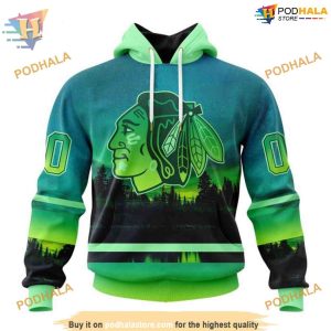 Custom Design With Northern Light Full Printed NHL Chicago Blackhawks Hoodie 3D 1