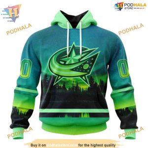 Custom Design With Northern Light Full Printed NHL Columbus Blue Jackets Hoodie 3D 1