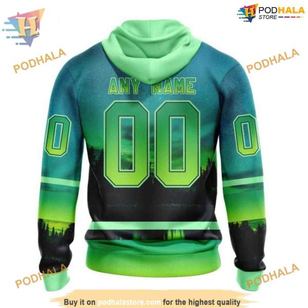 Custom Design With Northern Light Full Printed NHL Columbus Blue Jackets Hoodie 3D