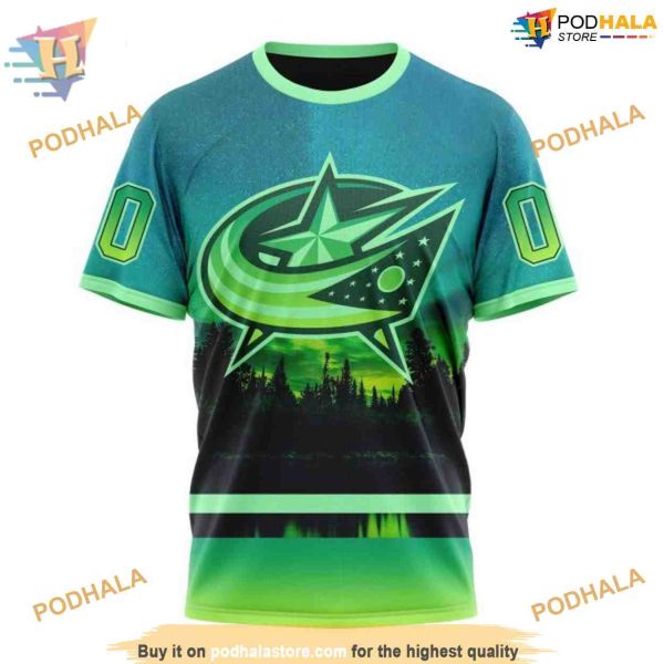 Custom Design With Northern Light Full Printed NHL Columbus Blue Jackets Hoodie 3D