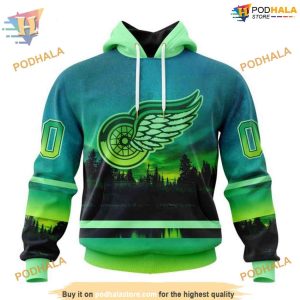Custom Design With Northern Light Full Printed NHL Detroit Red Wings Hoodie 3D 1