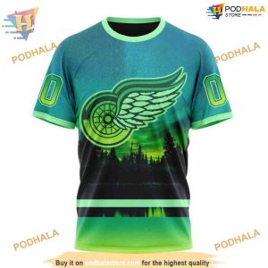 Custom Design With Northern Light Full Printed NHL Detroit Red Wings Hoodie 3D 3