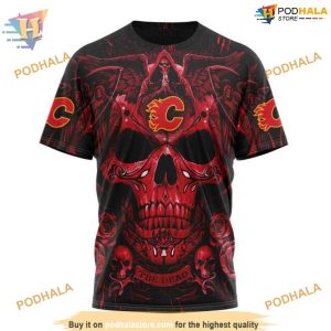 Custom Design With Skull Art NHL Calgary Flames Hoodie 3D Sweatshirt 3