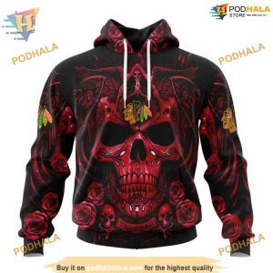 Custom Design With Skull Art NHL Chicago Blackhawks Hoodie 3D 1