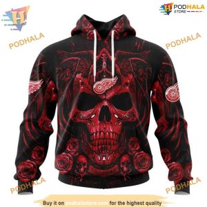 Custom Design With Skull Art NHL Detroit Red Wings Hoodie 3D 1
