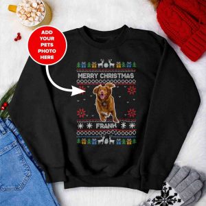 Custom Dog Photo Ugly Christmas Sweatshirt, Personalized Pet Xmas Gift