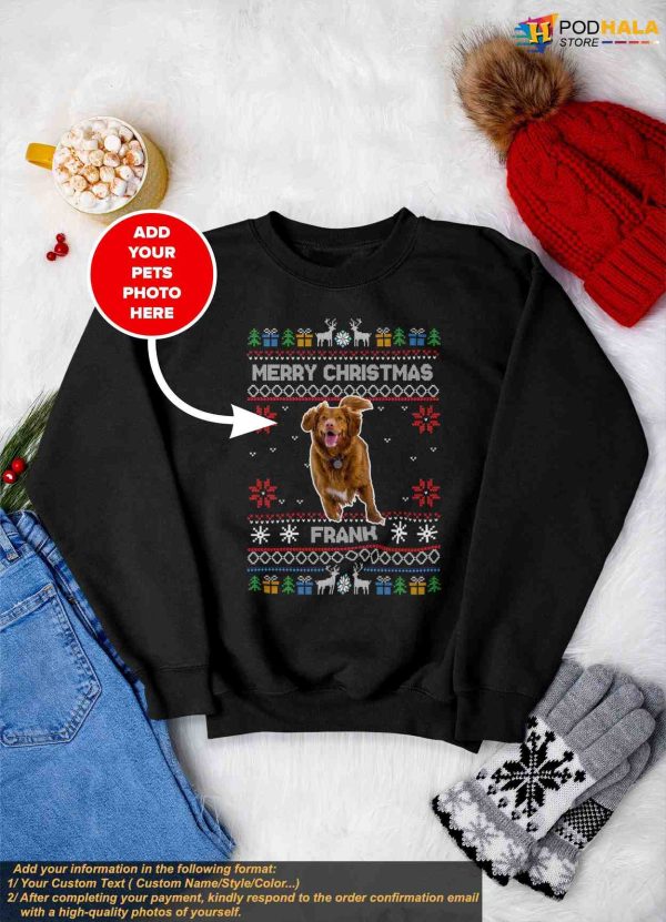 Custom Dog Photo Ugly Christmas Sweatshirt, Personalized Pet Xmas Gift