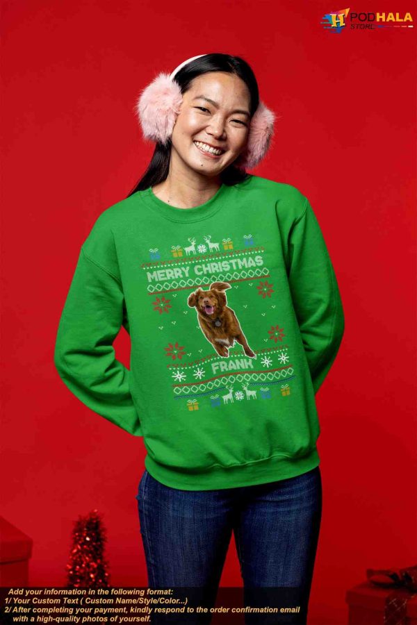 Custom Dog Photo Ugly Christmas Sweatshirt, Personalized Pet Xmas Gift