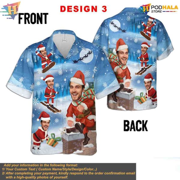 Custom Face Christmas Hawaiian Elf Shirt, Funny Personalized Xmas Hawaiian