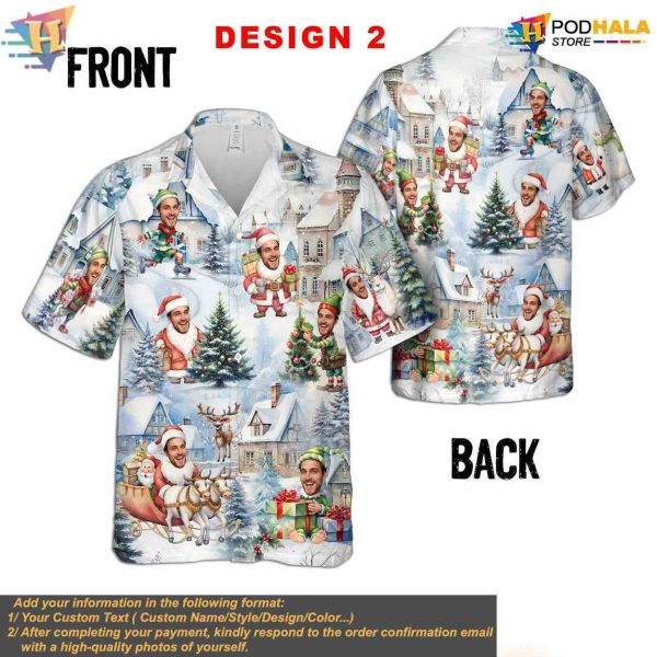 Custom Face Christmas Hawaiian Elf Shirt, Funny Personalized Xmas Hawaiian