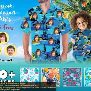 Custom Face Tropical Flower Hawaiian Shirt, Beach Party Family Hawaiian Sets