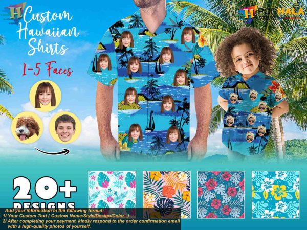 Custom Face Tropical Flower Hawaiian Shirt, Beach Party Family Hawaiian Sets