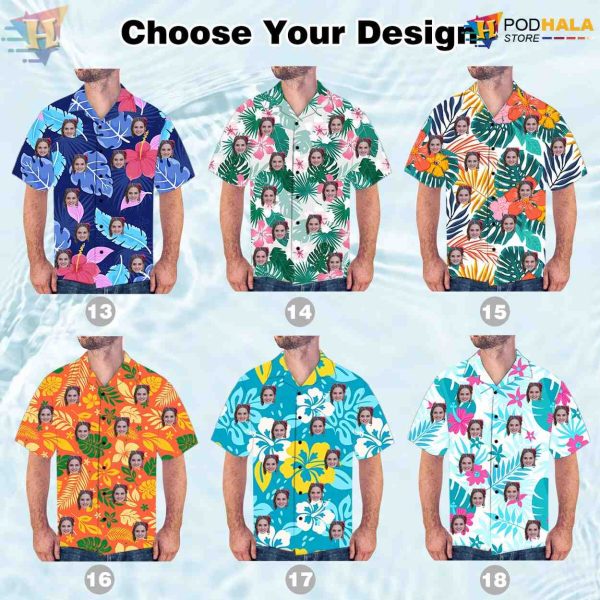 Custom Face Tropical Flower Hawaiian Shirt, Beach Party Family Hawaiian Sets