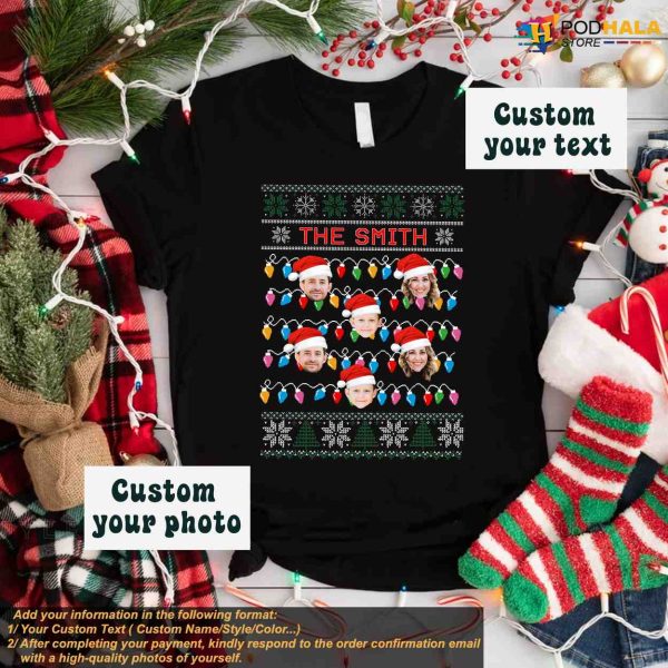 Custom Family Christmas LED Face Sweatshirt, Funny Xmas Gift Idea