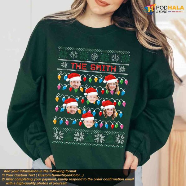 Custom Family Christmas LED Face Sweatshirt, Funny Xmas Gift Idea