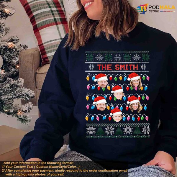 Custom Family Christmas LED Face Sweatshirt, Funny Xmas Gift Idea