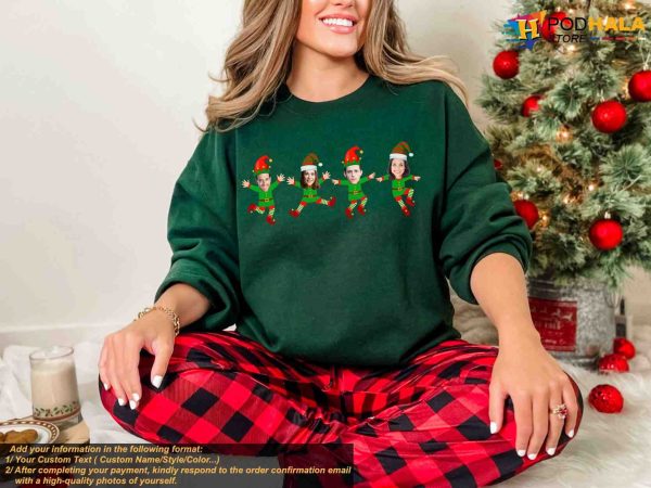 Custom Family Xmas LED Face Sweatshirt, Personalized Ugly Christmas Gift