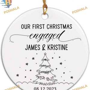 Custom First Christmas Engaged 2023 Ornament, Personalized Engagement Xmas Ornament