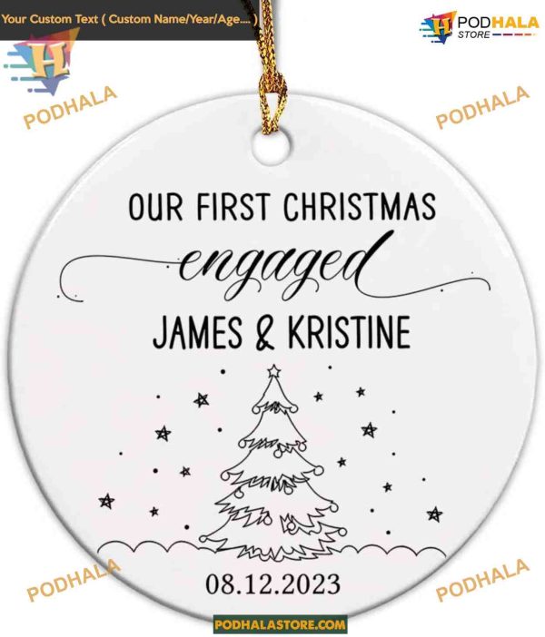 Custom First Christmas Engaged 2023 Ornament, Personalized Engagement Xmas Ornament