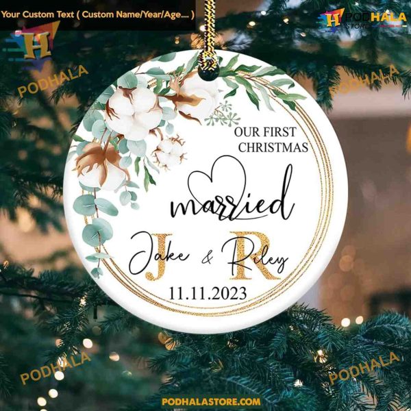 Custom First Christmas Married 2023 Ornament, Personalized Newlywed Couples Ornament