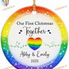 Custom First LGBT Christmas 2023 Ornament, Personalized Rainbow Heart Keepsake