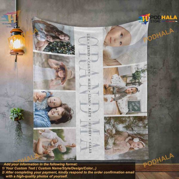 Custom Grandma Besties and Family Picture Blanket, Photo Blanket Gifts