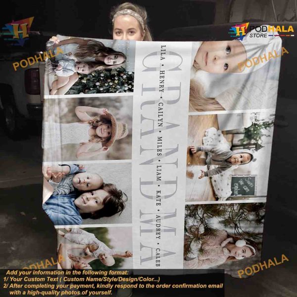 Custom Grandma Besties and Family Picture Blanket, Photo Blanket Gifts