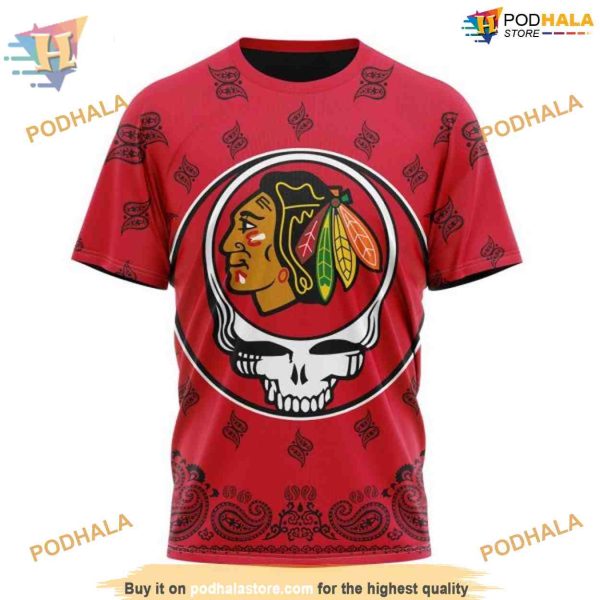 Custom Grateful Dead Design NHL Chicago Blackhawks Hoodie 3D