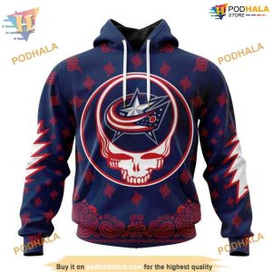 Custom Grateful Dead Design NHL Columbus Blue Jackets Hoodie 3D 1