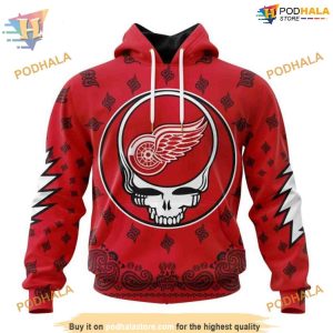 Custom Grateful Dead Design NHL Detroit Red Wings Hoodie 3D 1