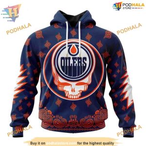 Custom Grateful Dead Design NHL Edmonton Oilers Hoodie 3D 1