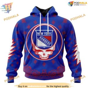 Custom Grateful Dead Design NHL New York Rangers Hoodie 3D 1