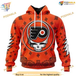 Custom Grateful Dead Design NHL Philadelphia Flyers Hoodie 3D 1