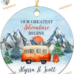 Custom Greatest Adventure Begins Xmas Ornament, 1st Camping Ornament, Couple 2023