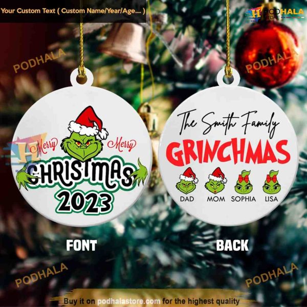 Custom Grinch Family Christmas Ornament, Personalized Grinchmas Decor