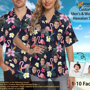 Custom Hawaiian Face Shirt, Personalized Couples Floral Aloha Group Shirt