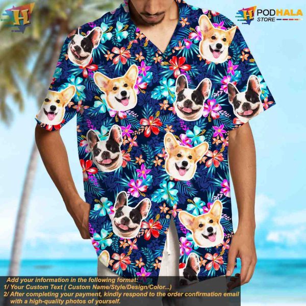 Custom Hawaiian Shirt With Dog Face, Flamingo Pattern Personalized Shirt