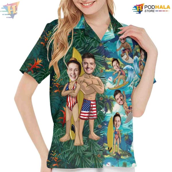 Custom Hawaiian Shirt with Face, Women’s Personalized Casual Summer Beach Shirt