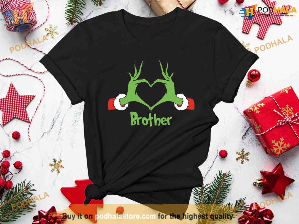 Custom Heart Grinch Family Shirt, Grinch Christmas Shirt, Group Festive Wear