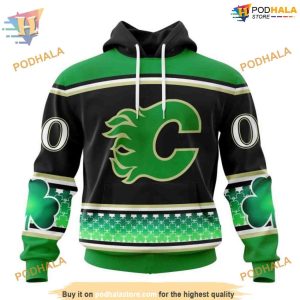 Custom Hockey Celebrate St Patrick's Day NHL Calgary Flames Hoodie 3D Sweatshirt 1