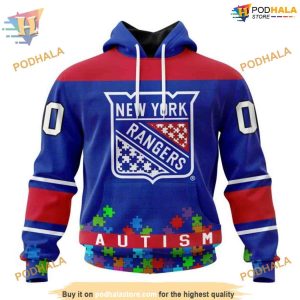 Custom Hockey Fights Against Autism NHL New York Rangers Hoodie 3D 1