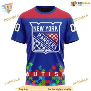 Custom Hockey Fights Against Autism NHL New York Rangers Hoodie 3D 3